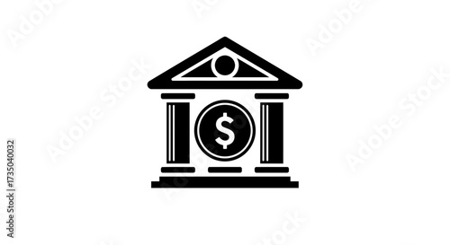 Bank Building Icon – Finance Institution, Money Savings, Dollar Currency Symbol Vector