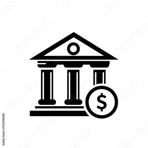 Bank Building Icon – Finance Institution, Money Savings, Dollar Currency Symbol Vector