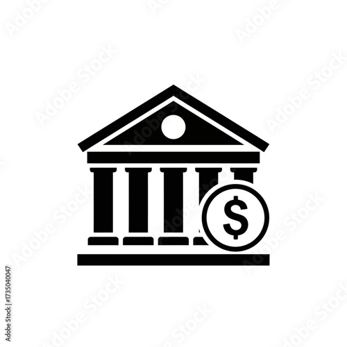 Bank Building Icon – Finance Institution, Money Savings, Dollar Currency Symbol Vector