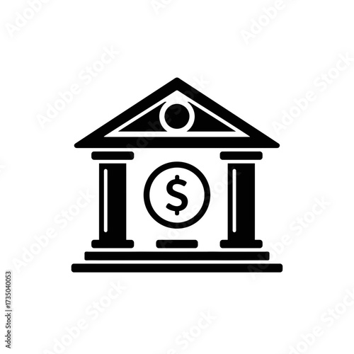 Bank Building Icon – Finance Institution, Money Savings, Dollar Currency Symbol Vector