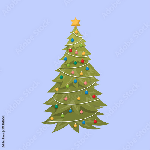 A beautifully decorated green Christmas tree with colorful ornaments and a bright star on top, perfect for holiday celebrations