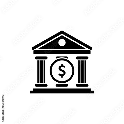 Bank Building Icon – Finance Institution, Money Savings, Dollar Currency Symbol Vector