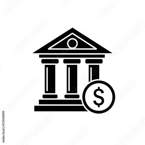 Bank Building Icon – Finance Institution, Money Savings, Dollar Currency Symbol Vector