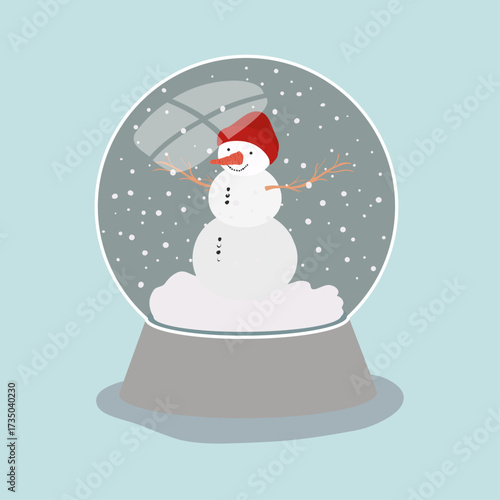 Charming Snowman in a Snow Globe Illustration - Festive Winter Scene with Falling Snow