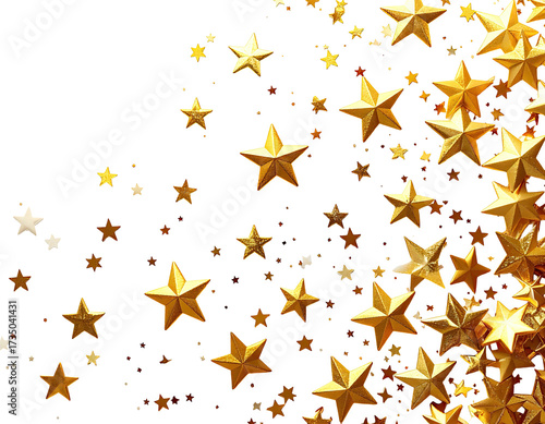 Golden five-pointed stars cascade across black background, creating a luminous effect