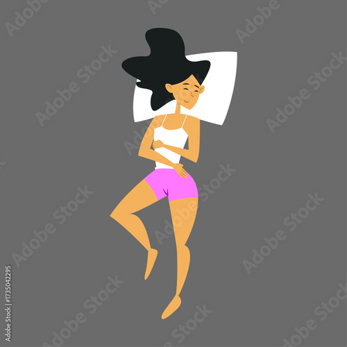 Woman sleeping peacefully on a pillow in a comfortable position, illustration