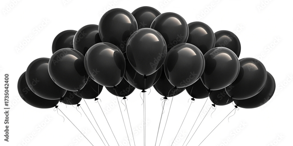 Obraz premium Glossy Black Helium Balloons Cluster Isolated on Transparent Background Elegant Reflective Black Balloons Floating Together on Clear PNG Cutout