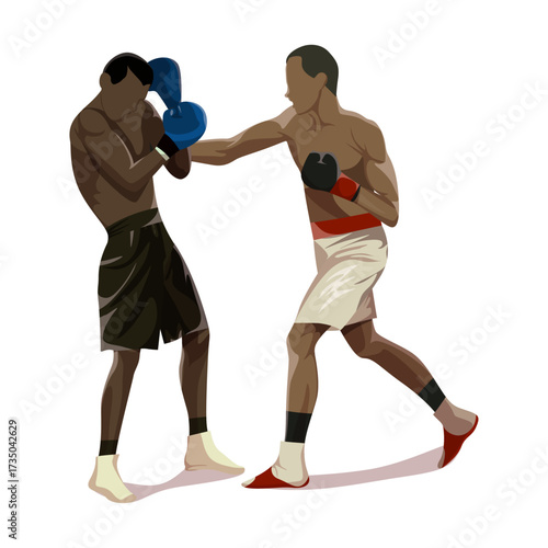 Two male boxers fighting in a boxing ring, one throwing a punch at the other with focus and determination
