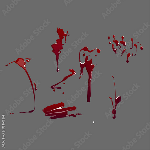 Red Blood Splatter and Drops Isolated on a Plain Background Vector Illustration