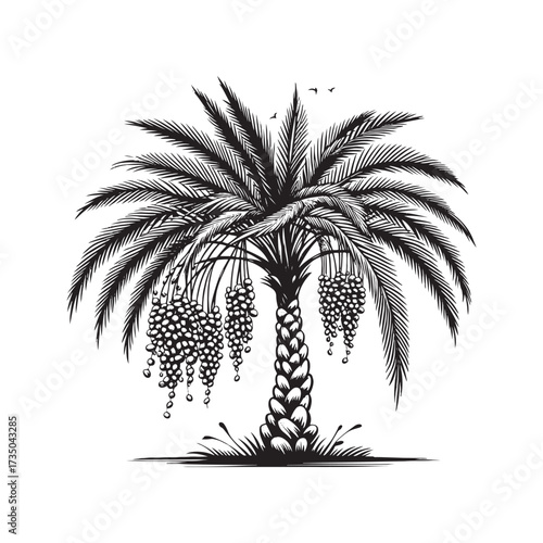  Date Palm Tree with Fruits Illustration