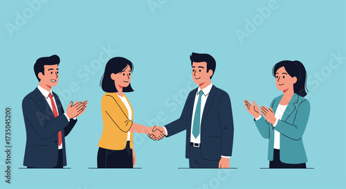 Business partners shaking hands celebrating a successful collaboration and agreement.