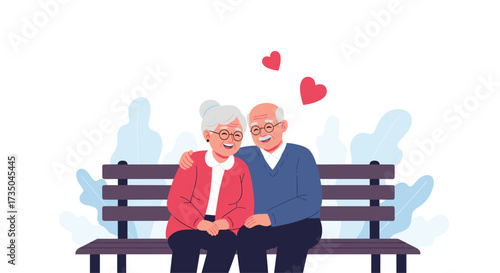A loving elderly couple shares a tender moment on a park bench.