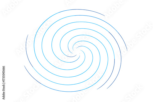 Blue spiral vector graphic. Abstract geometric swirl, vortex, or whirlpool shape. Hypnotic spinning circle for vertigo, dizziness concept. Technology logo element or sound wave icon.
