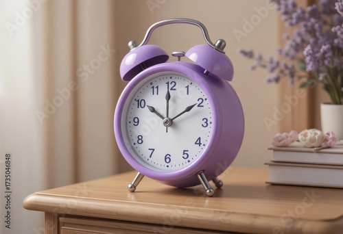 Lavender Alarm Clock Guarding the Bedside Nightstand