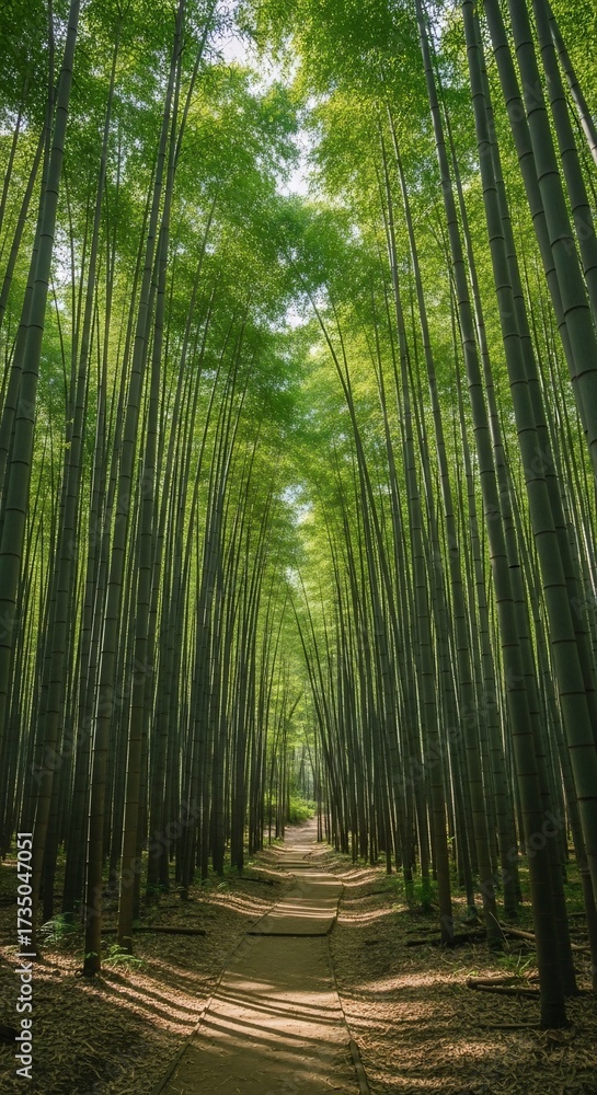 Obraz premium Serene Path Through Lush Bamboo Forest