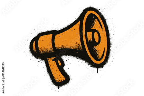 Graffiti loudspeaker icon. Megaphone in urban street art style with spray paint texture. Vector illustration for protest, announcement, communication and voice concepts.