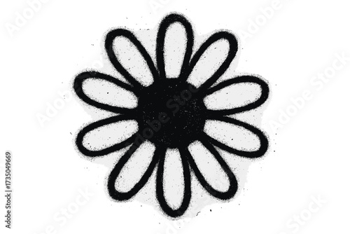 Sprayed urban graffiti flower icon isolated, daisy with spray paint texture, stencil street art style, vector cartoon illustration, urban art design with transparent background