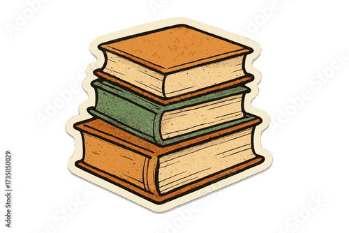 Vintage stack of books sticker design with halftone texture, education and knowledge concept, wisdom and study metaphor, intellectual growth and smart thinking illustration