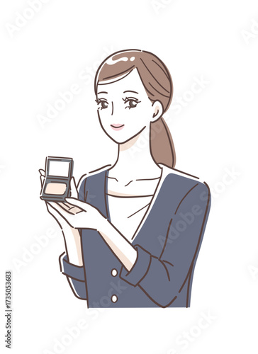 化粧品を紹介する女性のイラスト素材