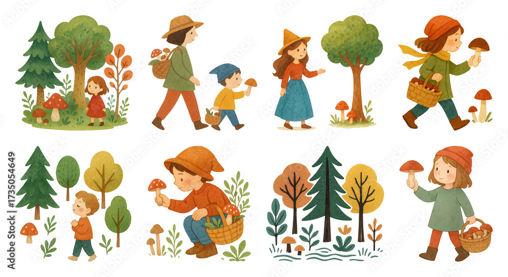 Obraz premium PNG Whimsical forest adventure illustrations, element set on transparent background
