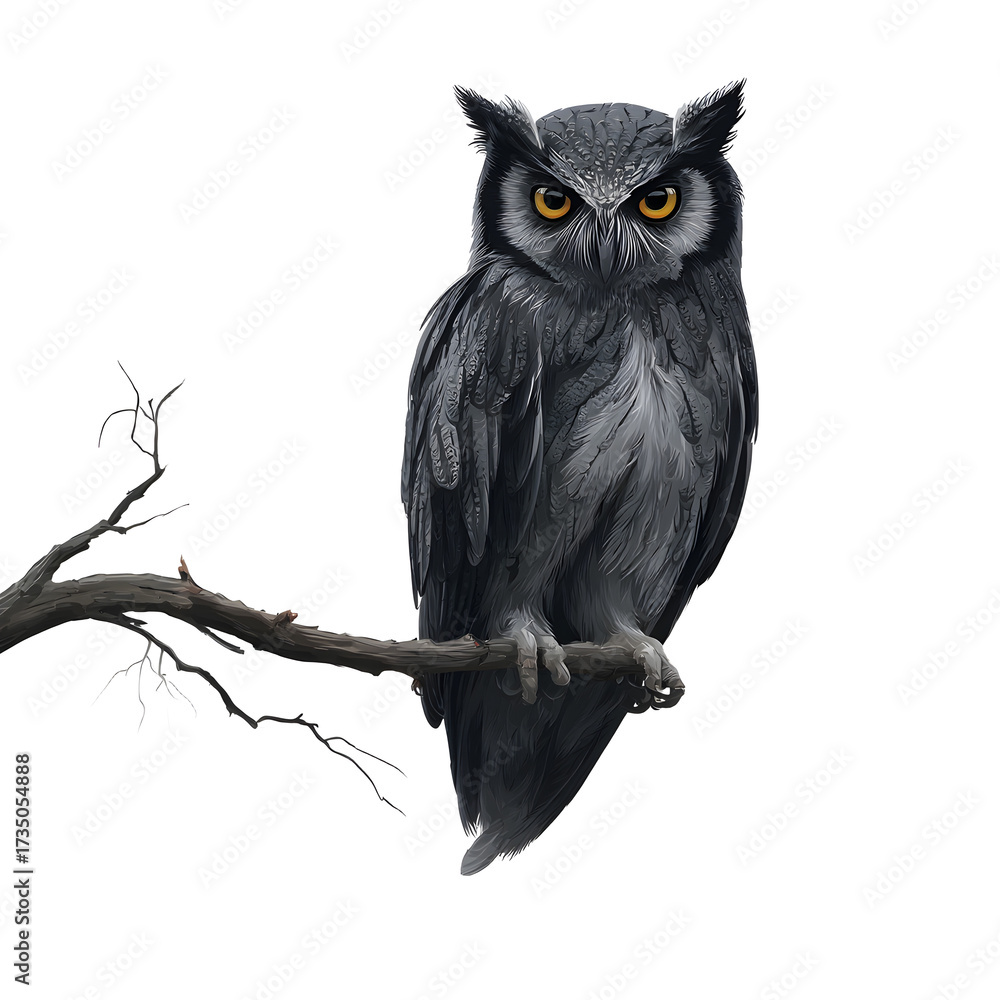 Obraz premium Majestic Owl Perched on Branch isolated on transparent background
