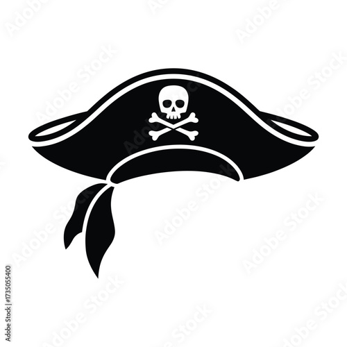 Black pirate hat with skull and crossbones emblem