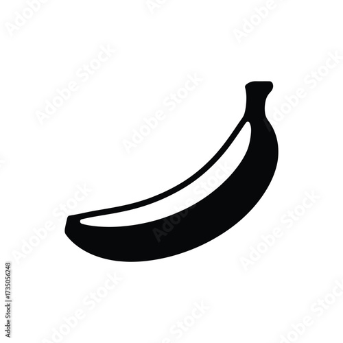 Simple black silhouette of a banana on a white background