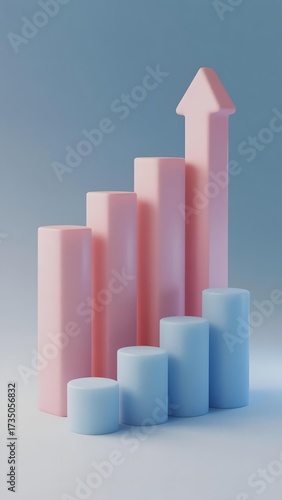Free Download Pink and blue cylindrical bars arranged in ascending order with an arrow-shaped top bar, symbolizing growth or progress. - GFXLoad