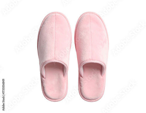 Wallpaper Mural A top-down view of a matching pair of light pink, fluffy, indoor shoes on black Torontodigital.ca