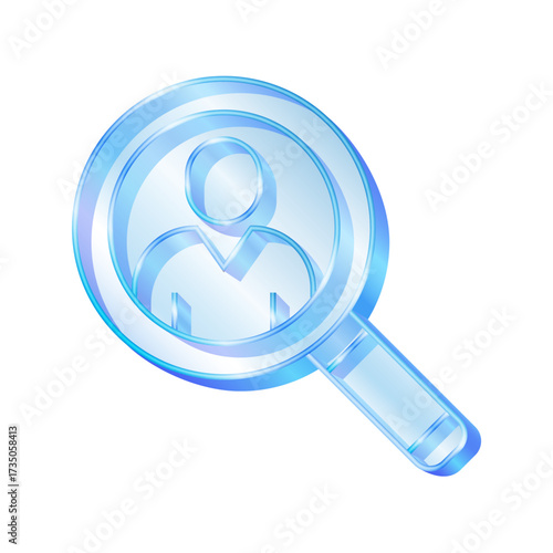 3d icon symbolizing User profile search. Person magnifying glass stlye transparent glass or crystal icon element for design vector.