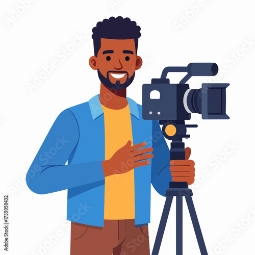 Illustrated African American videographer with a professional camera, representing the growing field of Digital & Creative Professions