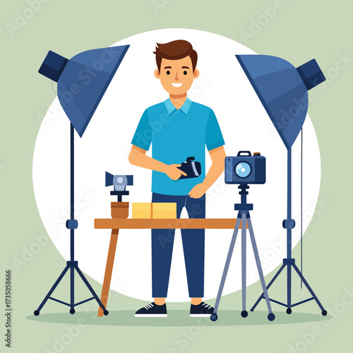 Digital & Creative Professions Enthusiastic Photographer with Studio Setup
