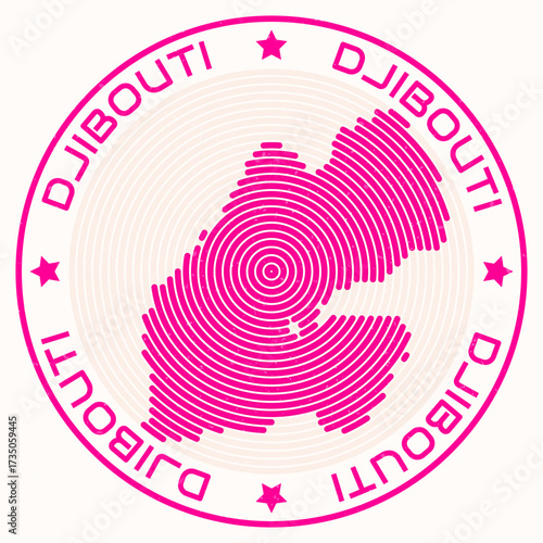 Djibouti map with round title. Country shape rings. Djibouti text around the country boundary shape. Classy vector illustration.