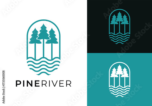 This is a pine river logo by combining pine trees and a river in a lineart style. This logo is suitable for forestry, rangers, outdoor communities, nature tourism lodges, and the like.