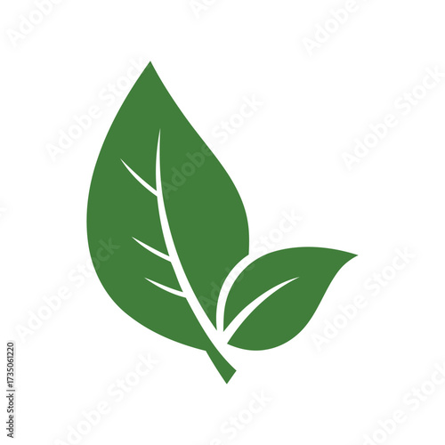 Minimalist green leaf icon, flat design, simple eco-friendly symbol on white background.
