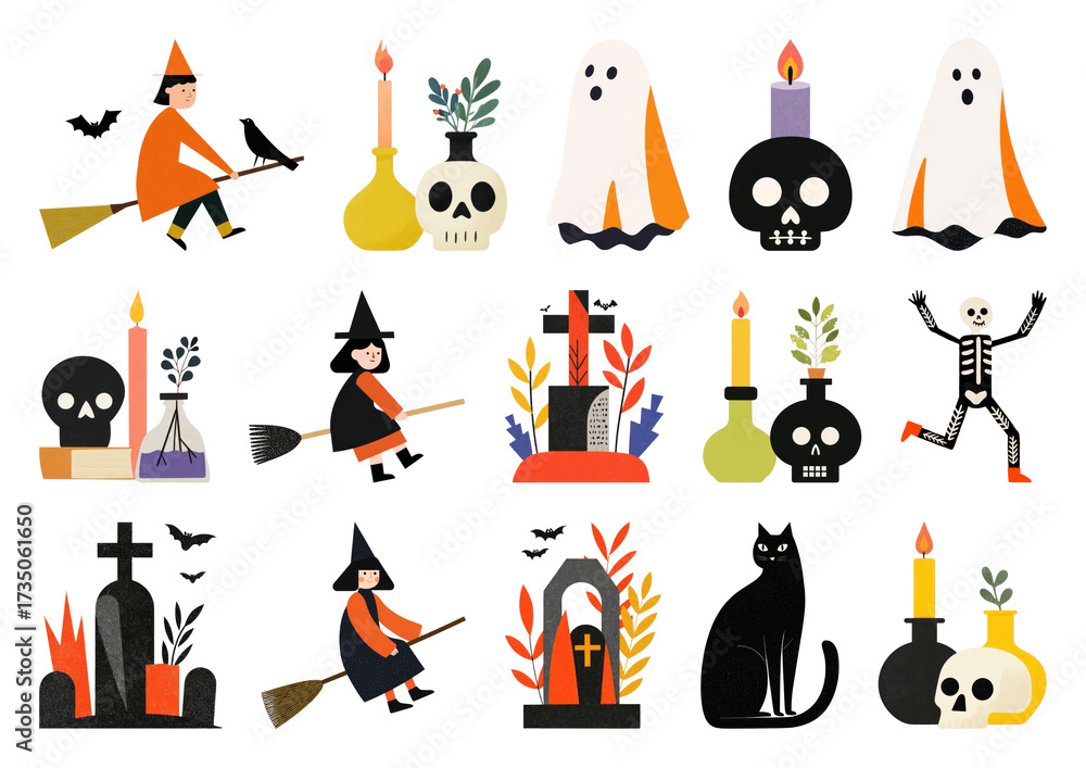 Fototapeta premium PNG Playful Halloween themed illustrations, element set on transparent background