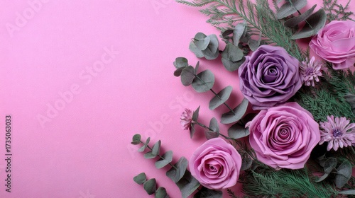 Delicate pastel background adorned with roses foliage for creative designs floral feminine essence