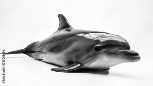 Graceful marine mammal dives forward in monochrome