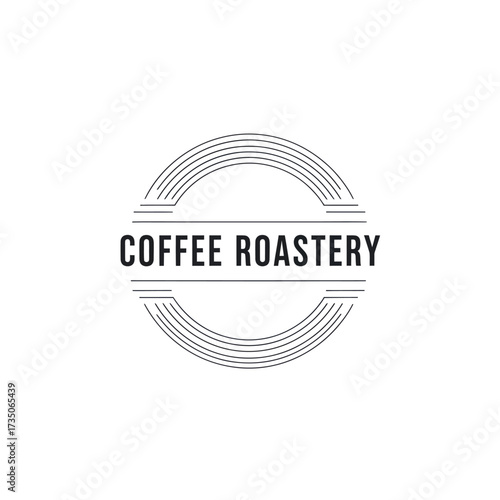 Minimalist black and white logo for a coffee roastery, featuring a circular design with concentric lines and bold text.