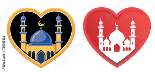 mosque in heart, vector, tranparant background