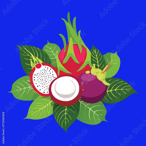 Close-up View of Whole and Halved Purple Figs, Revealing Their Juicy Red Interior, Perfect for Snacking - Vector Illustration	