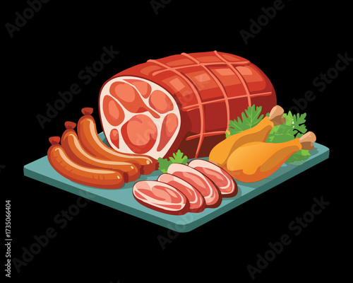 Detailed Diagram of Different Beef Cuts Showing Rump Sirloin Fillet T-Bone and Rib Eye for Butcher Shop Menu Design - Vector Illustration	