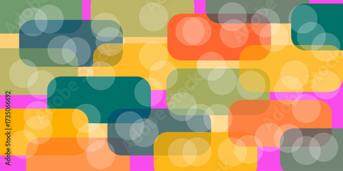 Colorful abstract background with rounded rectangles and transparent circles in vibrant geometric design.