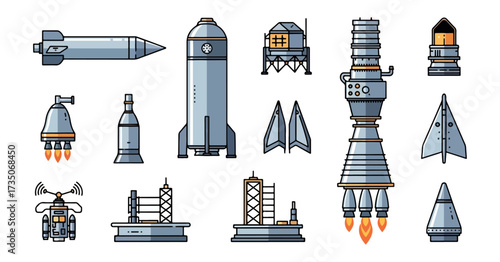 Space vehicles collection illustrations