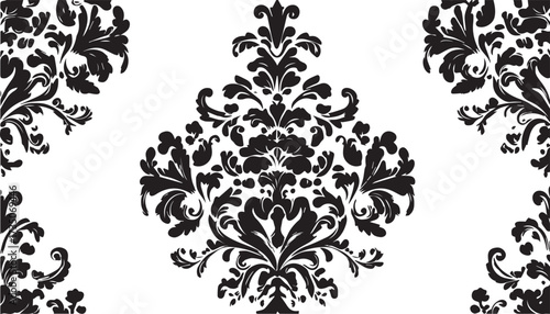 Elegant black vintage floral damask pattern design art