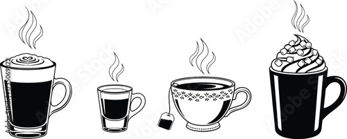 Vector art of various coffee and tea cups