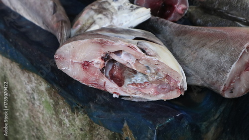 Some types of fresh fish in the traditional Indonesian market traders' stalls