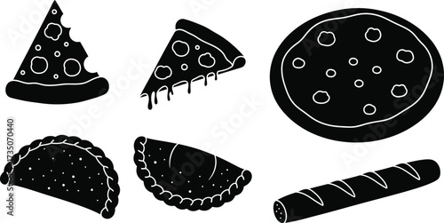 Vector art of fast food items in black and white style