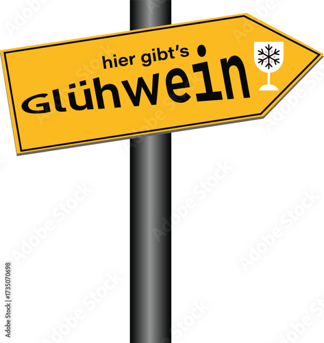 Mulled wine with German word Direction Sign Vector Illustration for Christmas Market, German Winter Holiday Pointer.