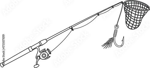 Vector art of fishing rod for sports and recreation
